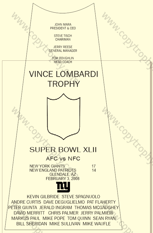 SUPER_BOWL_42_GIANTS Vince Lombardi Trophy, Super Bowl 42, XLII New York Giants